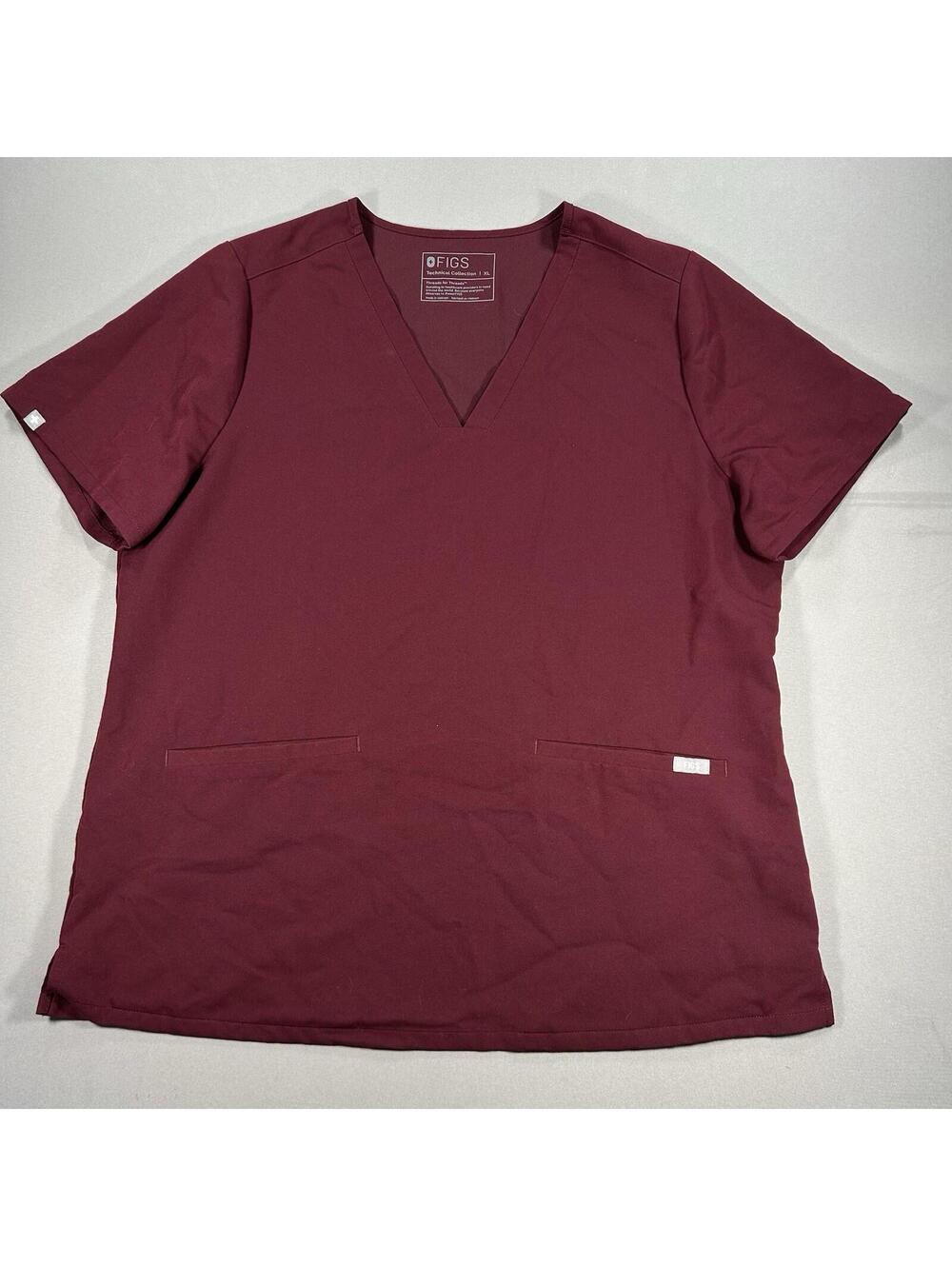 FIGS Casma Three-Pocket Scrub Top Burgundy Womens XL